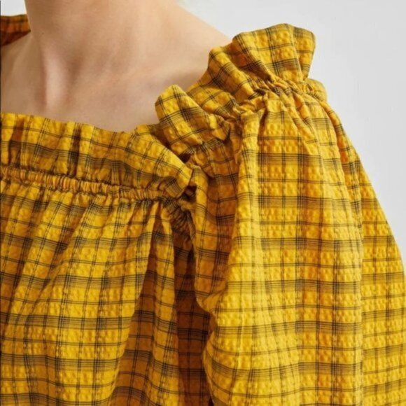 𝅺SELECTED Femme | Nwt Yellow Plaid Blouse - Picture 3 of 13